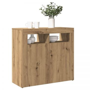Dulap cu lumini LED stejar artizanal 80x35x75 cm lemn prelucrat
