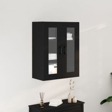 Dulap de perete cu uși din sticlă, stejar negru, 69,5x34x90 cm