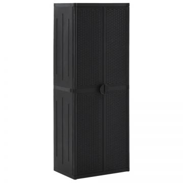 Dulap depozitare de grădină, negru, 65x45x172 cm, PP ratan