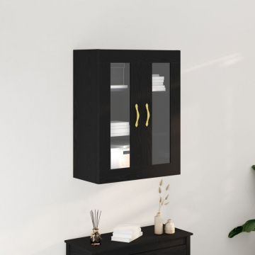 Dulap montat pe perete cu uși din sticlă Stejar negru 69,5x34x90 cm