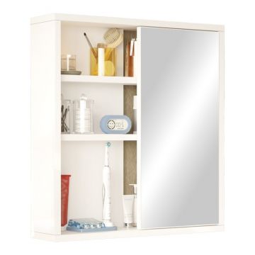 Dulap pentru baie cu oglinda Bagno, Pako World, Alb, 60x14x63 cm