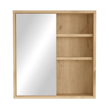 Dulap pentru baie cu oglinda Bagno, Pako World, Natural, 60x14x63 cm
