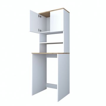 Dulap pentru masina de spalat, Hanah Home, pal melaminat, alb si nuc, 65x60x183.6 cm