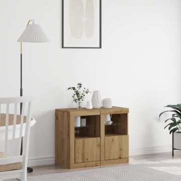 Dulapuri laterale cu lumini LED 2 buc Artisan Stejar 41x37x67 cm