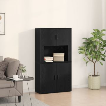 Highboard Negru Stejar 80x33x150 cm Lemn Prelucrat