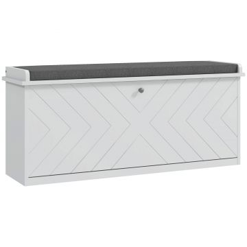 HOMCOM Banc pentru pantofi cu sertar rabatabil, pernă pentru așezare și raft reglabil, 100 x 26 x 44,5 cm, alb | Aosom Romania