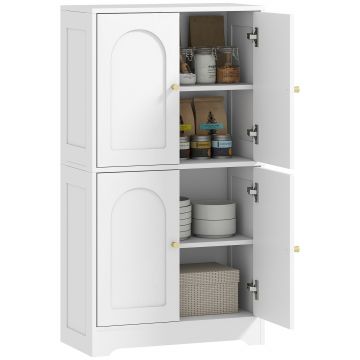 HOMCOM Bufet bucătărie, mobilier de bucătărie depozitare cu 4 uși curbate și 2 rafturi reglabile, 60 x 30 x 110 cm, alb | Aosom Romania