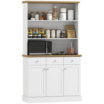 HOMCOM Bufet de Bucătărie cu 3 Compartimente Deschise, 101x39x180,5 cm, Alb | Aosom Romania