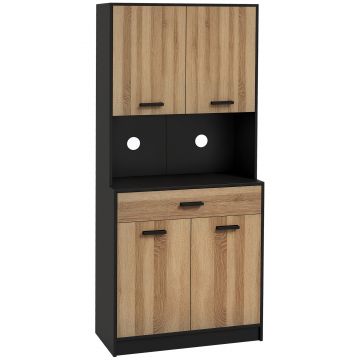 HOMCOM Bufet de bucătărie Dulap de depozitare, 2 dulapuri 4 uși 1 sertar, pasaje pentru cabluri 80L x 40P x 180H cm | Aosom Romania