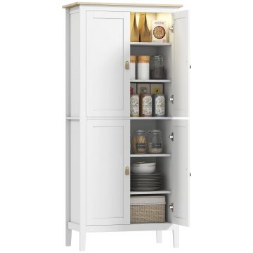 HOMCOM Bufet de bucătărie, mobilier de bucătărie de depozitare înalt cu LED reglabil și senzor de mișcare, 80 x 40 x 176,5 cm, alb | Aosom Romania