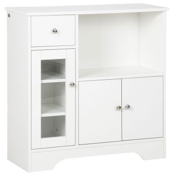 HOMCOM Bufet de bucătărie modern cu ușă din sticlă, sertar, spațiu mare și rafturi reglabile 80 x 30 x 82 cm alb | Aosom Romania