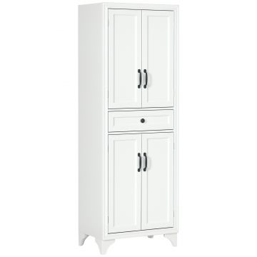 HOMCOM Bufet înalt armoire de cuisine 4 uși 2 dulapuri si 1 sertar central inaltime 170 cm cu raft reglabil alb | Aosom Romania