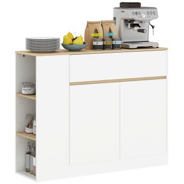 HOMCOM Bufet, mare compartiment de dulap, 3 rafturi, sertar, 105 x 30 x 81,5 cm, Alb/lemn | Aosom Romania