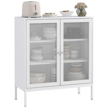 HOMCOM Bufet mobilier de bucătărie la 3 niveluri cu 2 uși perforate cu raft reglabil 80 x 37 x 92 cm alb | Aosom Romania