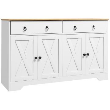 HOMCOM Bufet mobilier de depozitare dulap de bucătărie stil rustic 2 sertare și 2 dulapuri rafturi la înălțimi reglabile alb | Aosom Romania