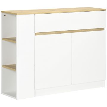 HOMCOM Bufet mobilier depozitare cu 2 sertare 3 rafturi deschise și dulap 2 uși 110 x 29,5 x 82 cm alb | Aosom Romania