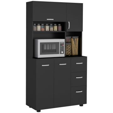 HOMCOM Cabină de bucătărie multi-depozitare 4 uși 3 sertare raft + blat mare 89L x 39,5l x 168H cm negru | Aosom Romania