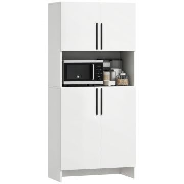 HOMCOM Dulap de Bucătărie, Dulap de Depozitare pentru Bucătărie, Living, Sufragerie, Dulap, Rafturi, Suport cuptor cu Microunde, Spăn, Alb | Aosom Romania