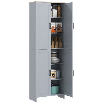 HOMCOM Dulap de bucătărie înălțime 170 cm bufet înalt cu 4 uși și rafturi reglabile, design modern, gri | Aosom Romania