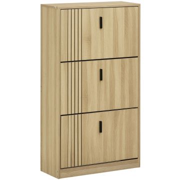 HOMCOM Dulap de pantofi cu 3 uși culisante 18 perechi capacitate mare pentru intrare hol living 63 x 24 x 117 cm stejar | Aosom Romania