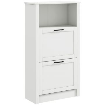 HOMCOM Dulap Ingust cu 2 Usi Rafturi Ajustabile si Compartiment Deschis pentru 10 Perechi de Incaltaminte 58x24x105 cm Alb | Aosom Romania
