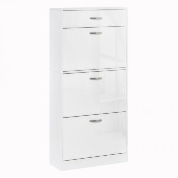 HOMCOM Dulap pantofi cu 3 uși rabatabile, sertar glisant, 62x24x135 cm, mânere aluminiu, placă de particule albă | Aosom Romania