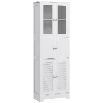 HOMCOM Dulap pentru Baie cu 3 Uși Duble din Lemn 60x30x170.5 cm, Alb | Aosom Romania