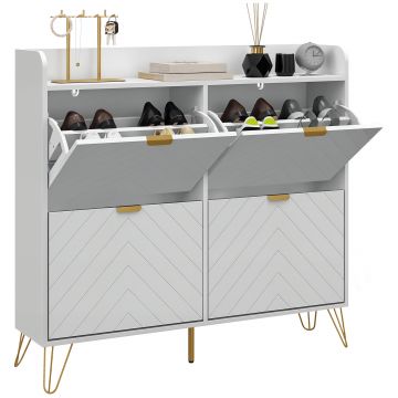 HOMCOM Dulap pentru încălțăminte 4 abtibilduri, cu raft reglabil, depozitare încălțăminte 106 x 24 x 102 cm, alb | Aosom Romania