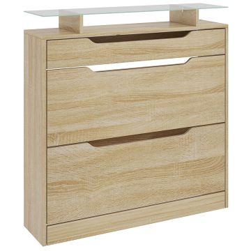 HOMCOM Dulap pentru pantofi 2 sertare rabatabile + 1 sertar culisant + 1 blat si 1 raft din sticla ajustabil | Aosom Romania