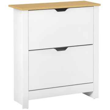 HOMCOM Dulap pentru pantofi, raft pentru pantofi, depozitare pantofi, 2 compartimente, 12 perechi de pantofi, 72 cm x 26 cm x 80 cm, Alb + Maro | Aosom Romania