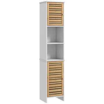 HOMCOM Mobilier Coloană Depozitare Baie bicolore, 2 dulapuri cu raft reglabil și 2 nișe, 35L x 30A x 170Î cm | Aosom Romania