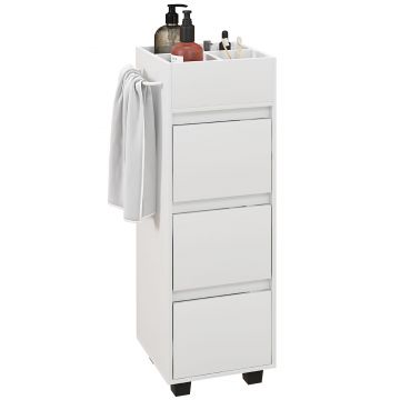 HOMCOM Mobilier de depozitare pentru baie cu 4 compartimente, 3 sertare și suport pentru prosoape, dim. 35 x 30 x 90 cm, alb | Aosom Romania
