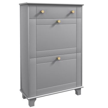 HOMCOM Mobilier Pantofar Ingust cu 2 Usi Basculante si 1 Sertar pentru 8 Perechi de Pantofi 60x23,5x98,5 cm Gri | Aosom Romania