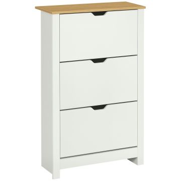 HOMCOM Raft pantofi pentru depozitare, raft pantofi cu 3 compartimente, loc pentru 18 perechi pantofi, 72 cm x 26 cm x 112 cm, Alb + Maro | Aosom Romania