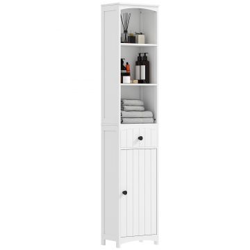 HOMCOM Şifonier de baie cu 3 rafturi, 1 sertar, solid, MDF, Alb | Aosom Romania