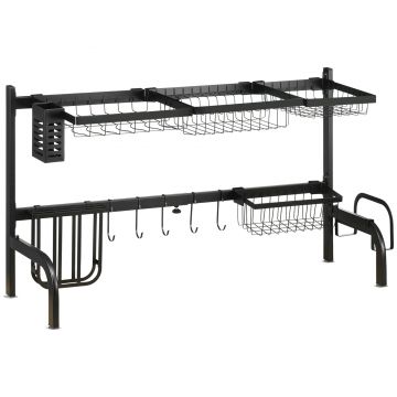 HOMCOM Suport pentru vase, ajustabil în lungime 51-93 cm, multe elemente, aranjament flexibil, 93 x 30 x 52 cm, negru | Aosom Romania