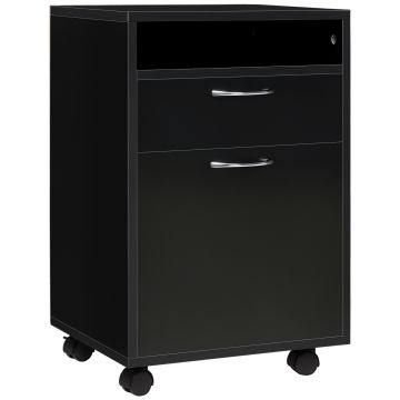 HOMCOM Unitate mobilă cu sertare Container, 1 Raft, 1 Sertar, 40 cm x 35 cm x 60 cm, Negru | Aosom Romania