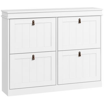 HOMCOM Zapatero Estrecho con 4 Puertas Abatibles y Estantes Ajustables para 20 Pares de Zapatos con Antivuelco 105x24x82,5 cm | Aosom Romania