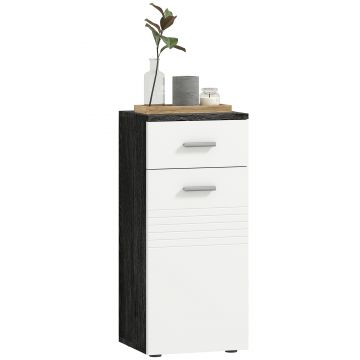 kleankin Dulap Baie din Lemn cu Sertar și Rafturi, Design Alb și Negru | Aosom Romania