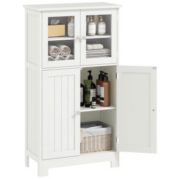 kleankin Mobile Bagno con 2 Armadietti e Ante in Vetro, Mobiletto Bagno Salvaspazio con Ripiano Regolabile, Armadietto da Terra per Sala da Pranzo, Salotto, Soggiorno, Cucina, 60x30x108.5 cm, Bianco | Aosom Romania
