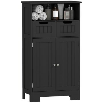 kleankin Mobilier Baie Multi-rangamente Mare Niche 2 sertare Dulap Ușă Dublă cu raft Negru | Aosom Romania