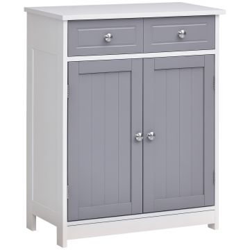 kleankin Mobilier de baie pe picior, dulap de baie 2 uși 2 sertare 60 x 30 x 75 cm gri și alb | Aosom Romania