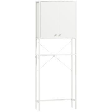 Mobilier HOMCOM pentru Baie Deasupra WC-ului cu Dulap și Raft Deschis, Mobilier Salvaspazio cu Picioare din Metal pentru Baie și Spălătorie, 64x20x180 cm, Alb | Aosom Romania