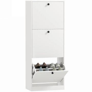 Mobilier pentru pantofi HOMCOM, 3 sertare, pentru pana la 12 perechi de pantofi, PAL, Alb | Aosom Romania