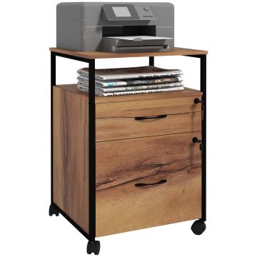 Vinsetto Cajonera de Oficina Cajonera pentru Birou cu Roți Arhivar pentru Dimensiuni A4 44x40x66,5 cm Maro Rustic | Aosom Romania