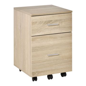 Vinsetto Sertar de birou sertar de depozitare mobil 2 sertare 5 roți din placaj de particule 39,5 x 39 x 58,5 cm stejar | Aosom Romania
