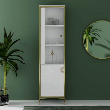 Vitrina Inalta Glamour Alb Si Alb Super Lucios, 49.8 Cm