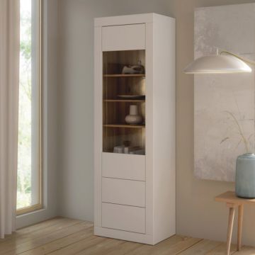 Vitrina Inalta Lufkira, 1 Usa si 2 Sertare cu push-open, Alb Si Stejar Mauvella, 61.3 Cm
