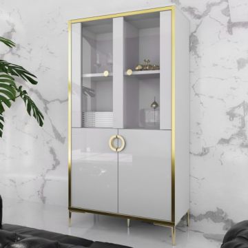 Vitrina Joasa Glamour Alb Si Alb Super Lucios, 84.5 Cm