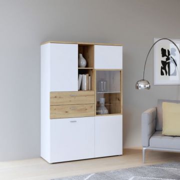 Vitrina Joasa Lokka Stejar Artisan Si Alb, 110.1 Cm